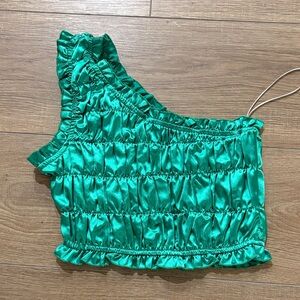 Princess Polly Green Satin Crop Top
